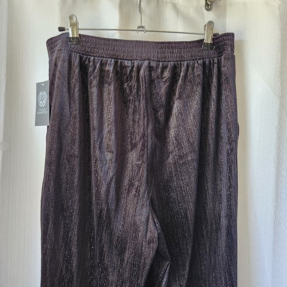 Vince Camuto Black Silver Metallic Pin Striped Wide Leg Straight Pants Size 14 - Picture 7 of 9